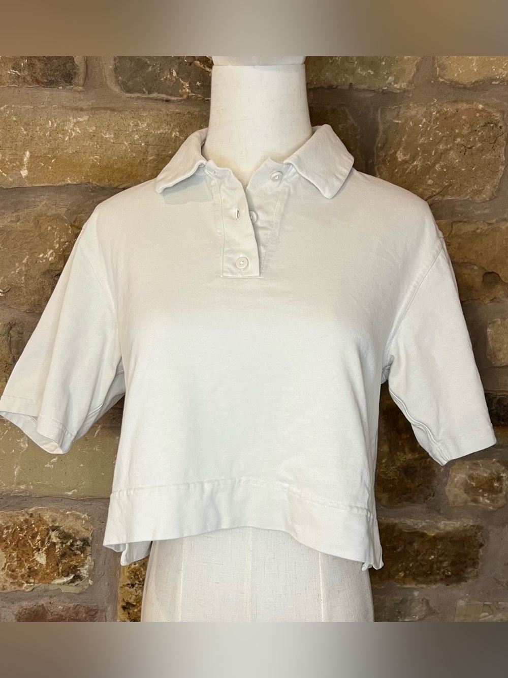 Lululemon Heavyweight Cotton Cropped Polo Shirt Top Bone Cream Size 2/4